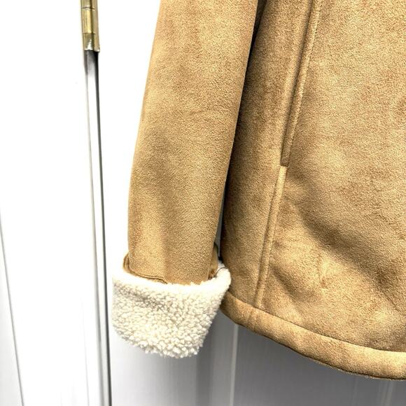 Talbots Faux Suede Sherpa Horn Toggle Coat Camel Tan Women’s L - Picture 4 of 8